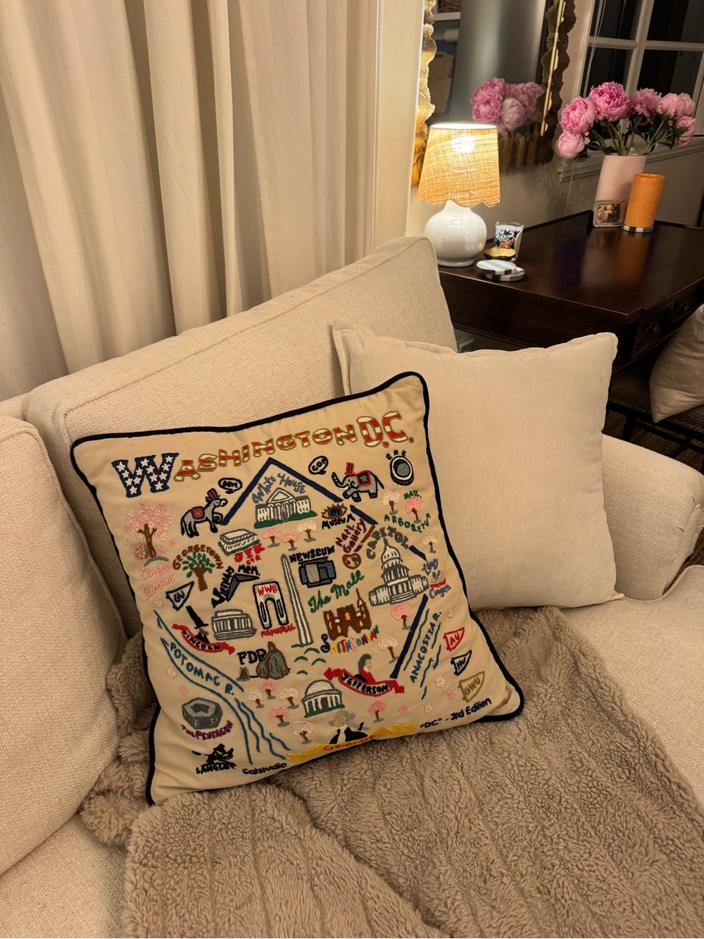 Catstudio Washington D.C. Hand Embroidered Throw Pillow